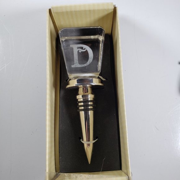 NEW Cypress Home Wine Bottle Stopper Monogram "D" Glass on Gold Colored Metal - Picture 1 of 3